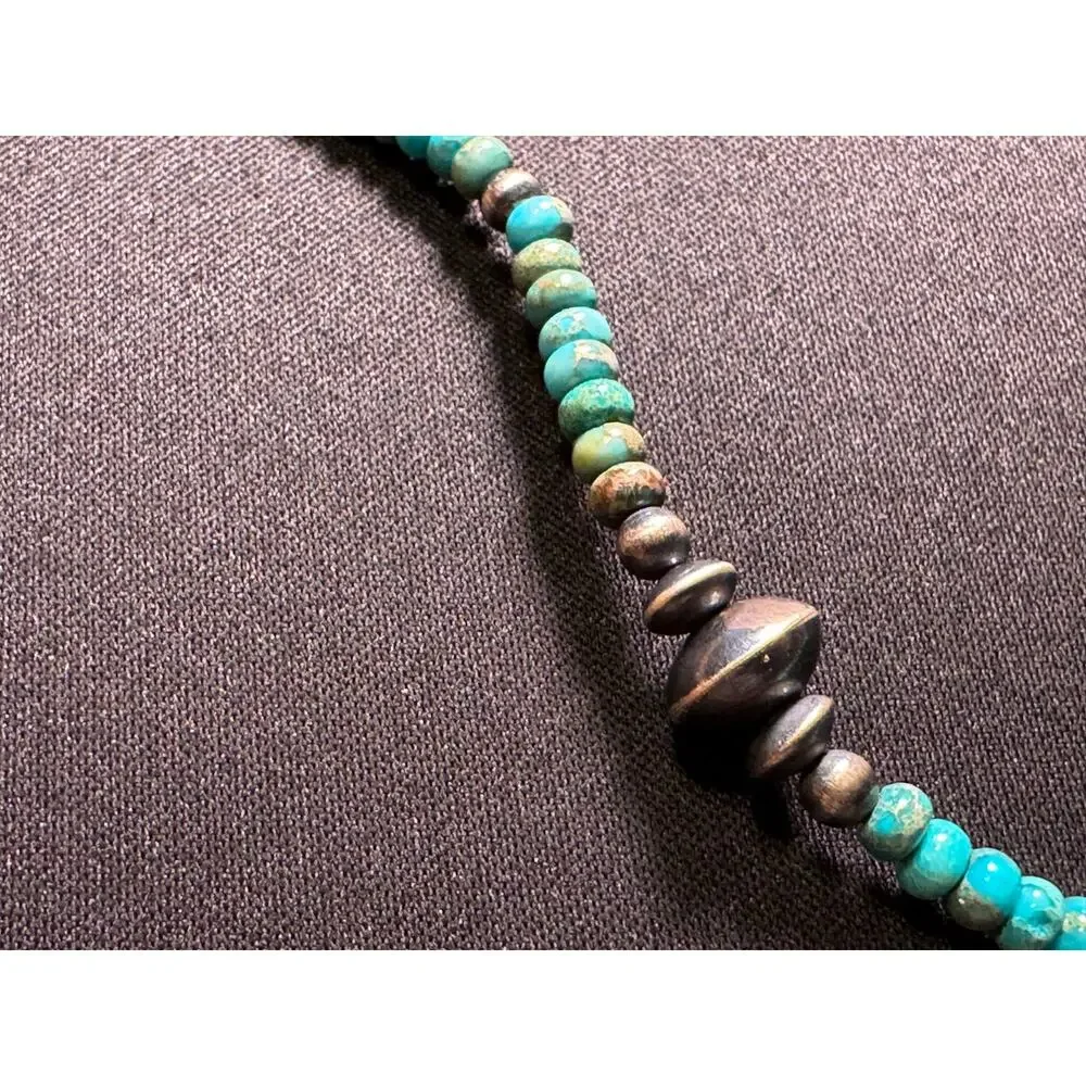 14in Navajo Pearl Turquoise and Silver Necklace 2in Ext